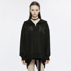 OPT-805WYF Sailor Neck Asymmetric Punk Sweater with Embroidered Accents?-??Punk Rave Clothing
