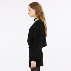 OPT-809TCF Edgy Black V-neck Punk Sweater with Textured Loose Fit