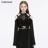 OPT-833TCF Gothic cross hollow out short top?-??Punk Rave Clothing