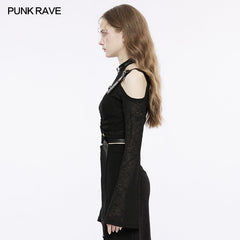 OPT-833TCF Gothic cross hollow out short top?-??Punk Rave Clothing