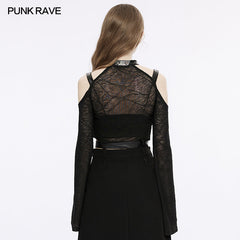 OPT-833TCF Gothic cross hollow out short top?-??Punk Rave Clothing