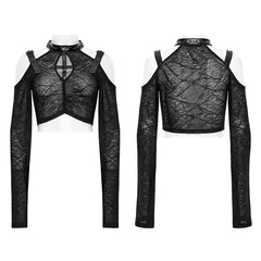OPT-833TCF Gothic cross hollow out short top?-??Punk Rave Clothing
