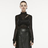 OPT-857TCF Edgy Asymmetrical Mesh Patchwork Punk T-Shirt?-??Punk Rave Clothing