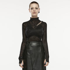 OPT-857TCF Edgy Asymmetrical Mesh Patchwork Punk T-Shirt?-??Punk Rave Clothing