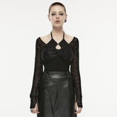 OPT-858TCF Gothic Halterneck Long Sleeve Mesh Punk T-Shirt?-??Punk Rave Clothing