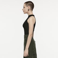 OPT-862BXF Asymmetric Black Choker Punk T-Shirts Edgy Streetwear Style