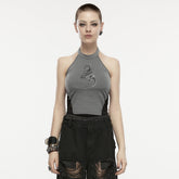 OPT-864BXF Dragon Graphic Gray Black Reversible Punk Vest?-??Punk Rave Clothing