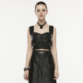OPT-874BXF Edgy Pleated Faux Leather Punk Crop Vest?-??Punk Rave Clothing