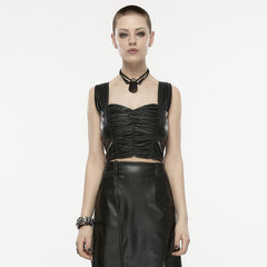 OPT-874BXF Edgy Pleated Faux Leather Punk Crop Vest?-??Punk Rave Clothing