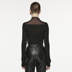 OPT-879TCF Gothic Mesh Insert Long Sleeve Punk T-Shirts Top
