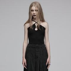 OPT-888DDF Strappy Black Punk Shirts with Keyhole Detailing Top