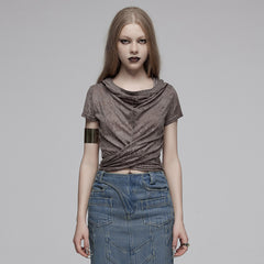 OPT-890TDF Edgy Hooded Punk T-Shirts Distressed Grey Wrap Design