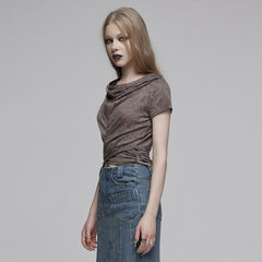 OPT-890TDF Edgy Hooded Punk T-Shirts Distressed Grey Wrap Design