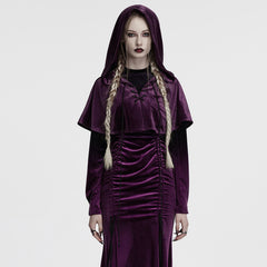 OPY-444DQF Velvet Gothic Hooded Coat with Pom Poms Draped Design