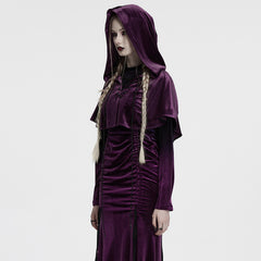 OPY-444DQF Velvet Gothic Hooded Coat with Pom Poms Draped Design