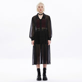 OPY-672XCF Gothic Mesh Sheer Punk Coat Dress with Button Front Design
