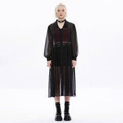 OPY-672XCF Gothic Mesh Sheer Punk Coat Dress with Button Front Design
