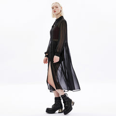 OPY-672XCF Gothic Mesh Sheer Punk Coat Dress with Button Front Design