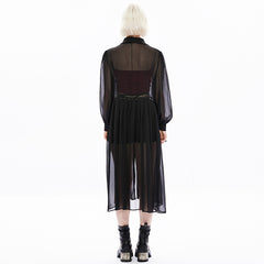 OPY-672XCF Gothic Mesh Sheer Punk Coat Dress with Button Front Design