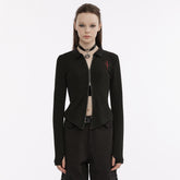 OPY-689XCF Punk Jackets: Slim-Fit Black Gothic Zip-Up Top