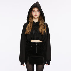 OPY-709XDF Punk Sweater Gothic Hooded Crop Top Casual Streetwear