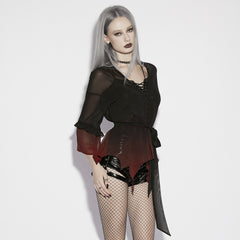 OPY-836XDF Sheer Lace-Up Flowing Gothic Shirts With Ruffled Sleeves