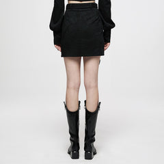 OQ-007DQF Edgy Black Punk Skirt with Belted Zipper Detail