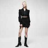 OQ-007DQF Edgy Black Punk Skirt with Belted Zipper Detail