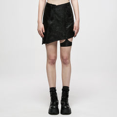 OQ-010BQF Edgy Asymmetrical Punk Skirt with Garter Strap Design