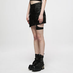 OQ-010BQF Edgy Asymmetrical Punk Skirt with Garter Strap Design