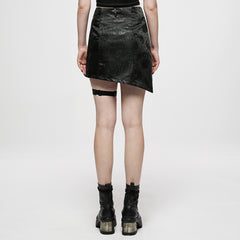 OQ-010BQF Edgy Asymmetrical Punk Skirt with Garter Strap Design