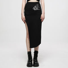 OQ-011BQF Dragon Embroidered Asymmetrical Punk Skirt with Side Slit
