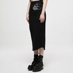 OQ-011BQF Dragon Embroidered Asymmetrical Punk Skirt with Side Slit