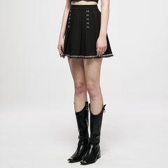 OQ-016BQF Punk Skirt Pleated Mini Edgy Chain Detail Hemline