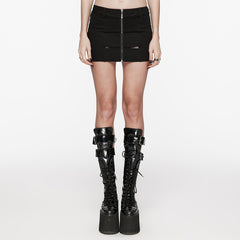 OQ-676DQF Edgy Punk Skirt with Zipper and Mesh Details