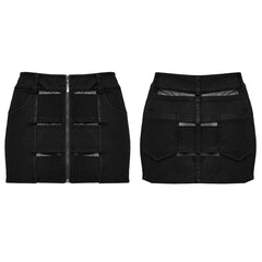 OQ-676DQF Edgy Punk Skirt with Zipper and Mesh Details