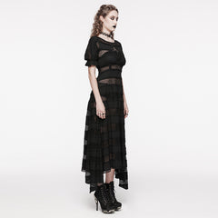 OQ-708LQF Gothic Dress Off Shoulder Lace Mesh Long Flare Hem Gown