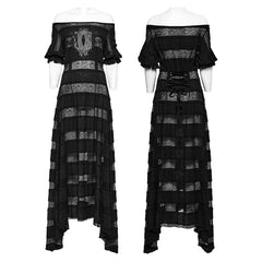 OQ-708LQF Gothic Dress Off Shoulder Lace Mesh Long Flare Hem Gown