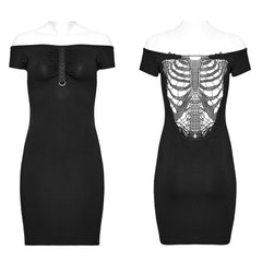 OQ-715LQF Punk Dresses Off-Shoulder Skeleton Lace Back Mini Dress