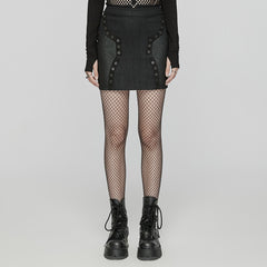 OQ-753BQF Gothic Punk Skirt with Rivet Details and Textured Panels