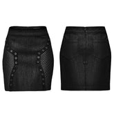 OQ-753BQF Gothic Punk Skirt with Rivet Details and Textured Panels
