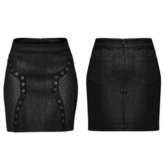 OQ-753BQF Gothic Punk Skirt with Rivet Details and Textured Panels