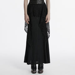OQ-787BQF Gothic Mesh Panel Punk Skirt Long Maxi Black Retro