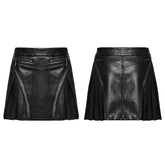 OQ-790BQF Edgy Leather Punk Skirt with Zipper and Pleated Panels
