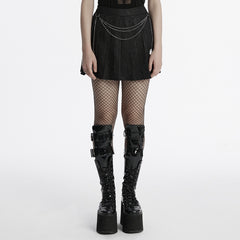 OQ-791BQF Black Pleated Punk Skirt with Chain Detail Gothic Style