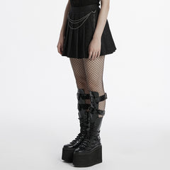 OQ-791BQF Black Pleated Punk Skirt with Chain Detail Gothic Style