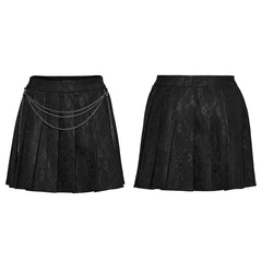 OQ-791BQF Black Pleated Punk Skirt with Chain Detail Gothic Style