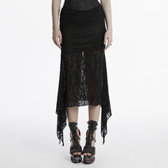 OQ-796BQF Gothic High-Low Asymmetrical Lace Punk Skirt with Ruched Detail