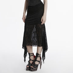OQ-796BQF Gothic High-Low Asymmetrical Lace Punk Skirt with Ruched Detail