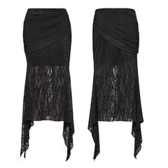OQ-796BQF Gothic High-Low Asymmetrical Lace Punk Skirt with Ruched Detail